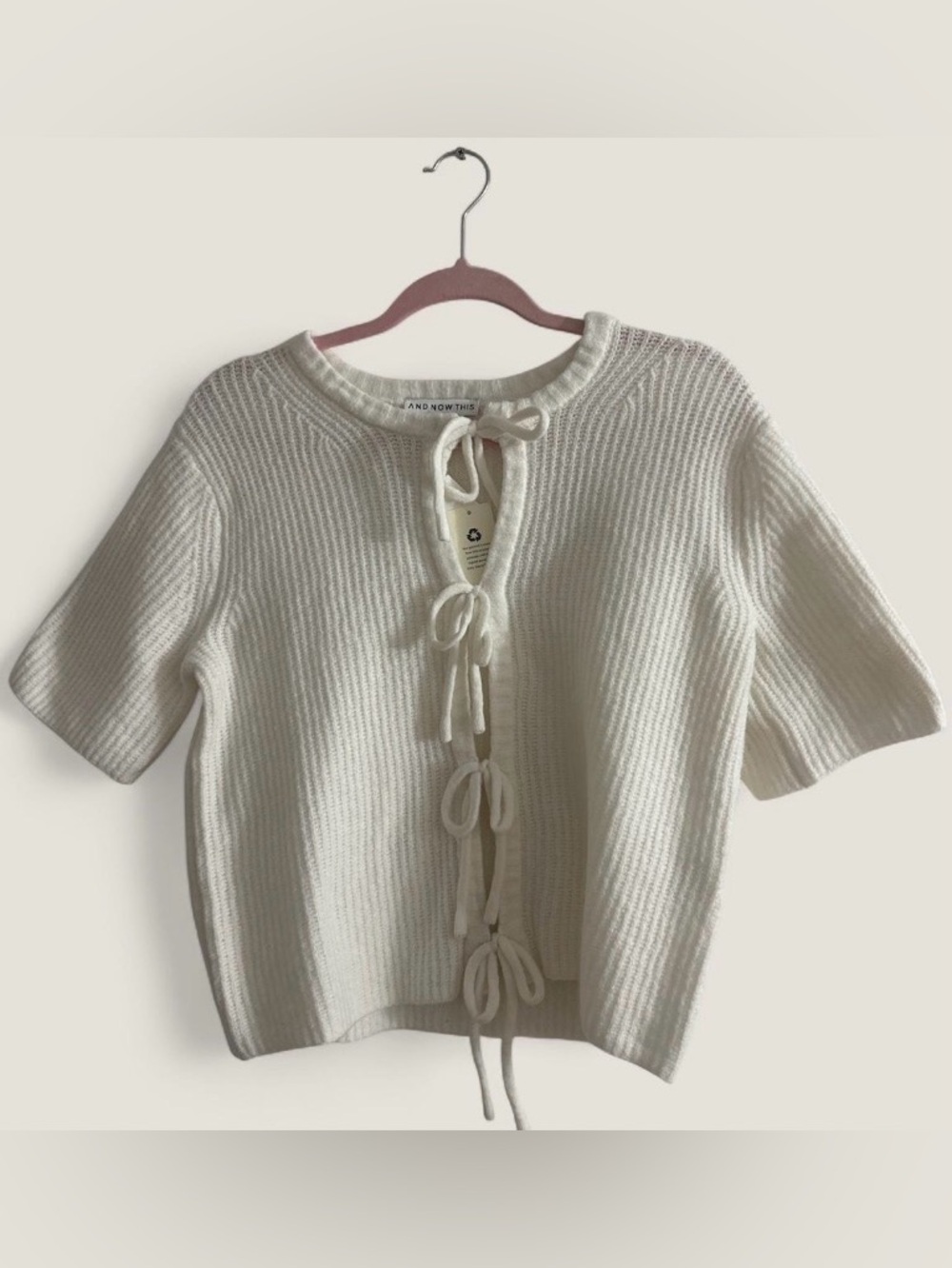 NWT And Now This Cream Ribbed Tie Front Cardigan XXS